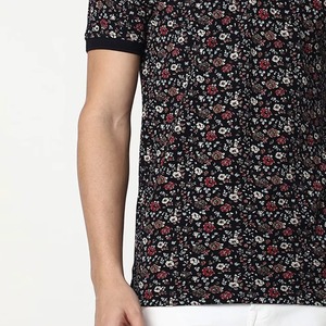 Chemise de golf homme NeaPremium 2025 à manches courtes, imprimé floral anti-plis, motif petites fleurs rouges, polyester/coton, noire - Product Image 5