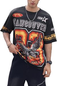 T-shirt pour homme à col rond et manches courtes, motif aigle, style streetwear, coupe oversize - Product Image 2
