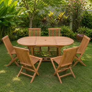 Outdoor <b>Dining</b> Solid Teak <b>Extendable</b> Oval Patio <b>Table</b> Traditional Design Butterfly Extension Garden Resort Wholesale - Product Image 6