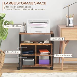 Rustic Brown Industrial Mobile <b>Printer</b> <b>Stand</b> with Storage Wheels USB Charging Ports & Socket Convenient Office Desk - Product Image 5