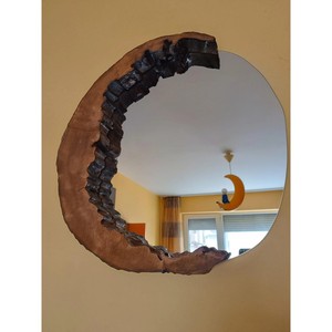 Miroir mural rond en bois rustique fait main, pièce d'art décorative, design à bords naturels - Product Image 4