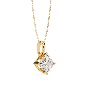 Pendentif solitaire en diamant de culture, or massif 18 carats, bijoux fins pour femme, coupe princesse 3 carats, chaîne incluse - Product Image 2