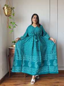 Robe Kaftan en Coton Tissé Imprimé pour Femme, Tie-Dye Ethnique Floral Bohème, Maxi, Tenue de Plage, Cache-Maillot, Vêtements en Gros - Product Image 5