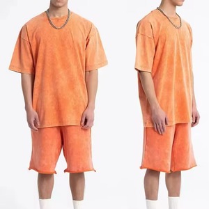 เสื้อยืดและกางเกงขาสั้นเซ็ตสตรีทแวร์สไตล์วินเทจ ล้างสีแบบแอซิด ฟอกสีซีดจาง ทรงบ็อกซี่ โอเวอร์ไซส์ สำหรับผู้ชาย - Product Image 6