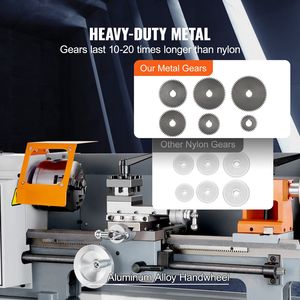 Tour à métaux de table 7 x 13,78 pouces, moteur à balais 500W, vitesse variable 0-2200 tr/min, machine de travail des métaux de précision - Product Image 6