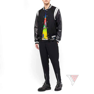 OEM Custom Winter Men's 100% Wool Rose Embroidery Fleece Varsity Bomber Jacket with Canvas Fabric Reversible & Eco-Friendly - Product Image 5
