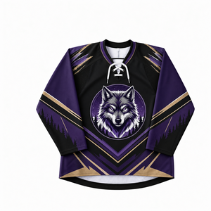 Jersey de Hockey sobre Hielo Sublimado Personalizado para Hombre, Manga Larga, Logotipo de Lobo, Ropa Deportiva de Poliéster que Absorbe la Humedad - Product Image 1