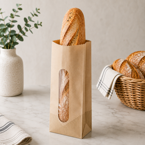 Premium Quality EcoRev Biodegradable Eco-Friendly Luxury Sharp Bottom Kraft Paper Bread <b>Bag</b> Window Patch Handle Custom Logo - Product Image 4