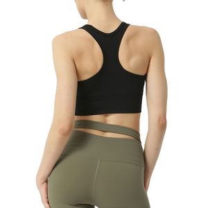 ชุดโยคะผู้หญิงคุณภาพสูงแบบมืออาชีพ 2 ชิ้น ไร้รอยต่อ น้ำหนักเบา พิมพ์โลโก้ด้านหน้า สายรูด ลายเรียบ - Product Image 5