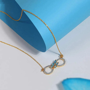 Aqua Leaf Infinity Diamond <b>Necklace</b> with Flowing <b>Blue</b> Stone Cluster and Elegant Sparkle Loop Design - Product Image 4