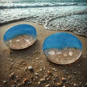 Posavasos de Resina Oceánica, Posavasos para Bebidas con Arena y Conchas, Decoración Costera para el Hogar - Product Image 1