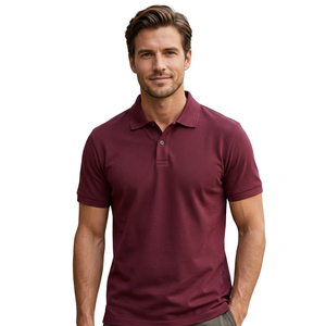 <b>Men's</b> Solid Color Short Sleeve Polo <b>Shirt</b> Knitted Casual Style Regular Fit <b>Burgundy</b> - Product Image 4
