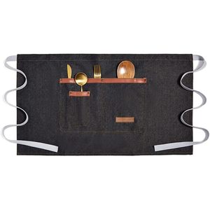 Tablier unisexe noir en toile avec poches, tablier de bistrot pour la cuisine et l'usage quotidien, style classique, lavable, multifonctionnel - Product Image 1