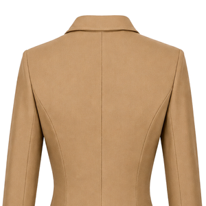 Blazer Personalizado Color Camel para Mujer, Corte Entallado, Doble Botonadura, Manga Larga, Formal, para Oficina, con Logotipo en el Pecho - Product Image 4