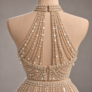 Traje de Danza del Vientre con Lentejuelas y Flecos de Cuentas, de Poliéster, para Actuaciones, con Pedrería, para Fiestas - Product Image 5