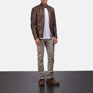 Dean Brown Stylish & Durable Premium <b>Men's</b> Genuine <b>Leather</b> Biker <b>Jacket</b> Casual Factory Direct Wholesaler <b>jacket</b> for <b>men</b> - Product Image 6