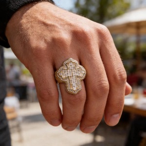 Custom Gold Plated 925 Sterling <b>Silver</b> VVS Moissanite Cross <b>Ring</b> Iced Out Hip Hop Statement <b>Ring</b> for <b>Men</b> Luxury Jewelry 25gm - Product Image 1