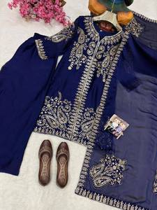 Ensemble Kurta Palazzo bleu marine brodé pour femme avec dupatta, tenue ethnique de créateur, tenue de soirée, salwar traditionnel indien - Product Image 5