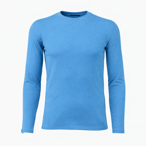 เสื้อยืดแขนยาวคอวีบีบอกระบายอากาศสำหรับผู้ชาย สีน้ำเงิน ผ้าวาฟเฟิล 100% ผ้าฝ้ายถัก แห้งเร็ว เหมาะสำหรับออกกำลังกายในยิม - Product Image 1