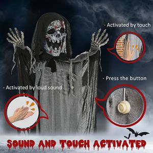 Spaventosa Decorazione Animata di Halloween: Scheletro di Strega con Occhi Luminosi e Catena che Urla dal Petto per Decorazioni Spettrali - Product Image 6