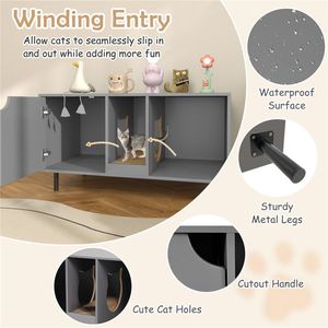 Luxury Gray <b>Cat</b> Litter <b>Box</b> Enclosure Large Capacity Wood and PC Cute and Stylish for Living Room Price - Product Image 6