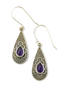 Boucles d'oreilles pendantes vintage en argent 925 avec améthyste, forme goutte d'eau, serti clos, bijoux pour femme au quotidien - Product Image 3