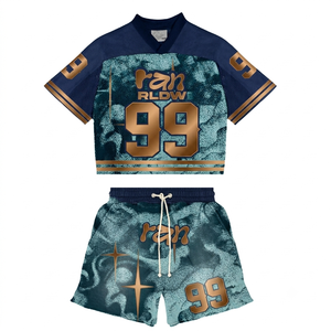 Ran Global Collective Unisex Streetwear <b>Crop</b> <b>Top</b> and Shorts Set Sublimation Print Geometric Design 99 Numbered Summer Wear - Product Image 5