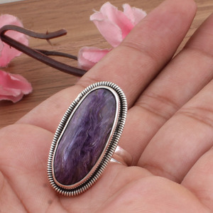Bague en argent sterling 925 avec charoïte naturelle violette pour femme, pierre rare, bijou de mariage classique, vente en gros - Product Image 2