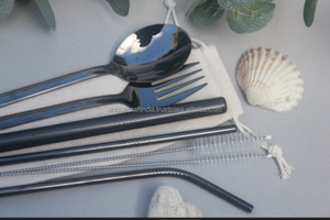 Juego de Cubiertos de acero inoxidable negro moderno Cubiertos con cuchara de té Tenedor Cuchillo para servir Opciones al por mayor disponibles - Product Image 3