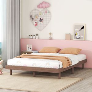 Letto a piattaforma flottante moderno color noce con struttura in legno - Product Image 1