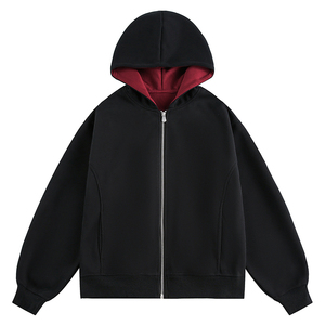 Sweat-shirt à capuche unisexe personnalisé avec fermeture éclair intégrale, couleur unie, en coton French Terry, décontracté, coupe classique, pour l'automne - Product Image 3
