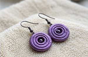 Purple Plated <b>Polymer</b> Clay Spiral Drop Earrings Handmade Beaded Dangle Ear Jewelry for Women Gift Party Wear - Product Image 3