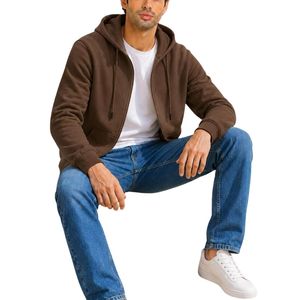 Sudadera con capucha de algodón y forro polar para hombre, con cremallera completa y bolsillos frontales, ideal para pedidos al por mayor de ropa de moda. - Product Image 5