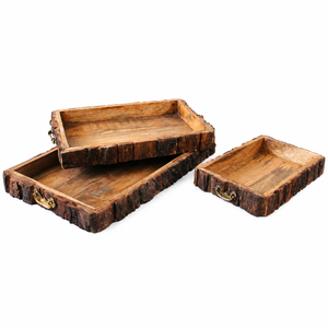 Wooden Serving Tray <b>Set</b> of 3 Rectangular Nesting Trays Decorative <b>Breakfast</b> Serving Tray Wholesale - Product Image 1