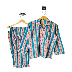 Conjunto de Pijama de Algodón 100% con Estampado Floral Otoñal de Lujo para Mujer, Manga Larga, Cuello Camisero, Suave, Largo, Ropa de Dormir Informal - Product Image 2