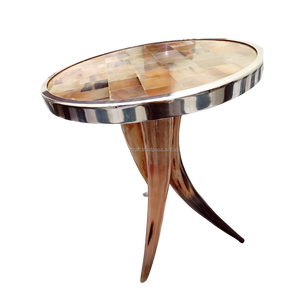 Handmade Natural Horn Inlay Round <b>Coffee</b> <b>Table</b> Luxury <b>Rustic</b> Wooden Real Touch Home Christmas Lighting Interior Design India - Product Image 5