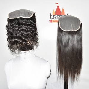 Extensiones de Cabello Humano Virgen Indio 100% Sin Procesar, Ondulado Profundo, Color Negro Natural, para Trenzas, con Cierre 7x7, de Proveedores - Product Image 1