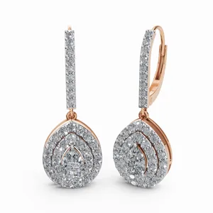 Pendientes Colgantes Redondos y en Forma de Pera, en Oro Rosa de 18K con Diamantes con Certificación IGI y Claridad VVS para Mujer - Product Image 4
