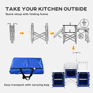 Portable Blue Folding <b>Camping</b> <b>Kitchen</b> Fabric Cupboards Windshield PC Aluminum Table for BBQ Picnic Includes Bag-Garden Style - Product Image 6