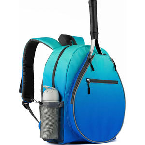 Vibrant Blue Gradient Tennis Racket <b>Backpack</b> with <b>Waterproof</b> Fabric and Large Side Mesh Pockets for Sports Gear - Product Image 1