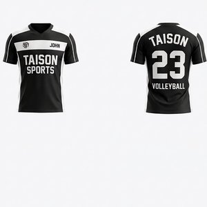 Camiseta de Voleibol para Hombre de Malla de Poliéster Premium, 150 GSM, Negra y Blanca, Cuello en V, Uniforme Deportivo Personalizado por Sublimación - Product Image 1