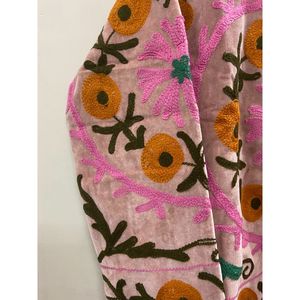 Hand Embroidered Knitted Velvet Cotton <b>Jacket</b> Women Mandarin Collar Full Sleeve Autumn Winter Bohemian Eye Pattern Eco-Friendly - Product Image 3