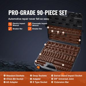 Set di chiavi a bussola a impatto da 90 pezzi (6 punte) SAE/Metrico per riparazioni auto (attacco da 3/8 pollici, da 1/4 a 19 mm, acciaio legato Cr-Mo, misura 22 mm) - Product Image 3