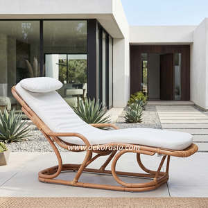 Chaise longue en rotin inclinable avec coussin pour jardin extérieur, patio, bord de piscine, mobilier de resort - Product Image 3