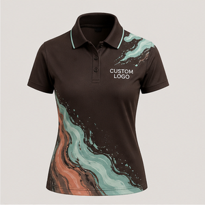 เสื้อโปโลผู้หญิงสีน้ำตาลเข้มมิ้นท์ลายหินอ่อนแบบแห้งเร็ว ระบายอากาศได้ดี แขนสั้น สำหรับเล่นกอล์ฟ รุ่น WPS-0895 - Product Image 3