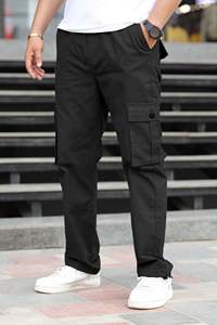 Pantalon cargo pour homme, taille élastique, séchage rapide, imperméable, respirant, coupe classique, couleur unie, vêtements décontractés d'extérieur, poches, automne, 100% coton - Product Image 1