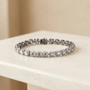 Luxury Pave Halo Emerald Cut Diamond Bracelet 14K Gold Plated Hip Hop Style Unisex IGI Certified Custom Manufacturer Wholesale - Product Image 2
