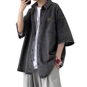 Chemises en denim pour hommes, couleur unie noire, de haute qualité, 100% coton, coupe ample, écologiques, manches courtes - Product Image 3