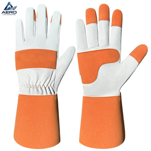 Guantes de Trabajo de Cuero Personalizados de Primera Calidad, Extra Largos, Duraderos, Antideslizantes, de Protección Total, Color Blanco y Naranja - Product Image 1