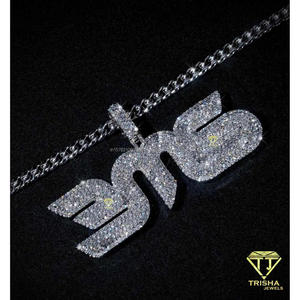 Custom BMS <b>Iced</b> <b>Out</b> Pendant Necklace Hip Hop moissanite Bling Letter Pendant with Cuban Link <b>Chain</b> for Men Women Jewelry - Product Image 3